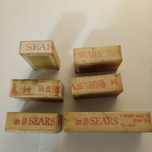 VTG Sears Small Hardware Containers Cardboard w/Nuts Bolts Screws 6 ea