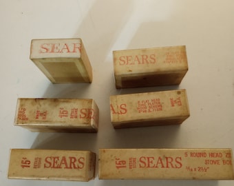 VTG Sears Small Hardware Containers Cardboard w/Nuts Bolts Screws 6 ea