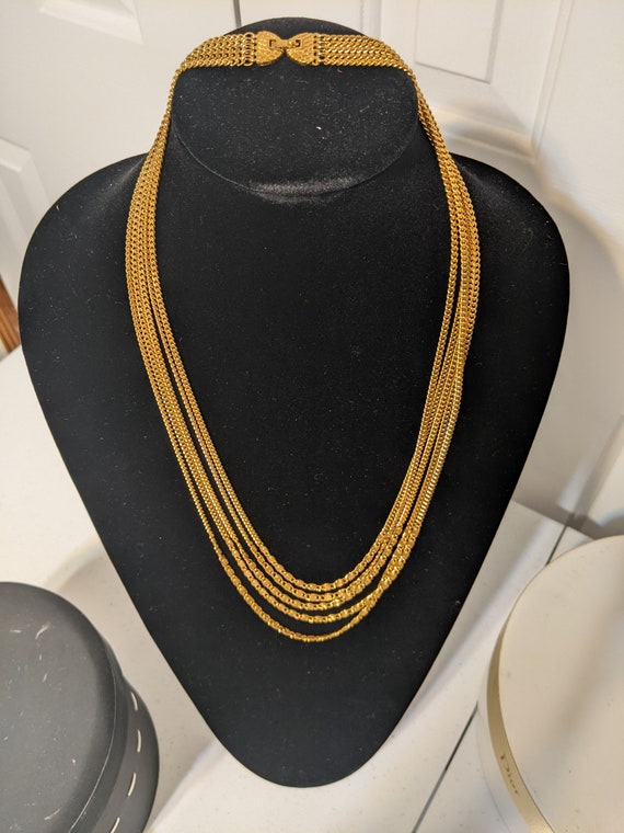 Monet Five Gold Strand Vintage Necklace - image 3