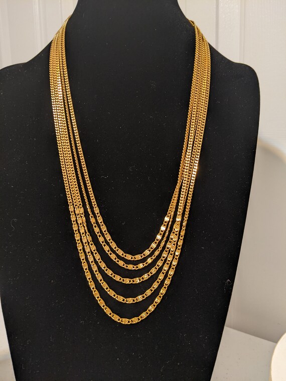 Monet Five Gold Strand Vintage Necklace - image 2