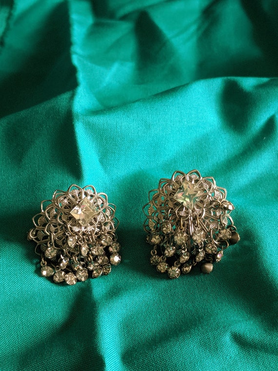 Silver and Rhinestone Round Earrings