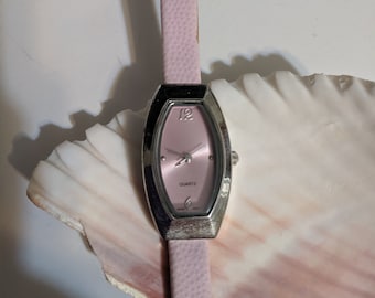 Pink Cushion Shaped Face Vintage Watch with Pink Leather Strap