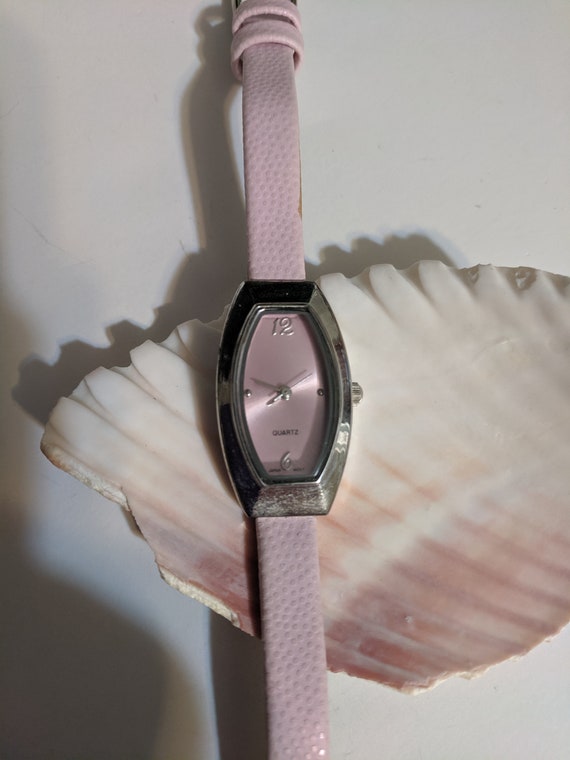 Pink Cushion Shaped Face Vintage Watch with Pink … - image 1