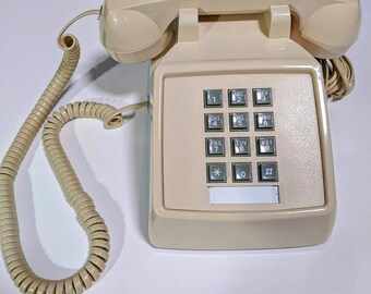 Cortelco Desk Push-Button Corded Telephone 250044-VBA-20MD-Tan/Beige Color Dbl Line Connect