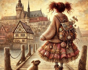 Download digital - Boho Girl com cachorro