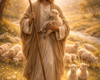 Gesù Buon Pastore con Agnello – Arte Cristiana Stampabile, Decorazione Religiosa, Fede e Speranza, Download Digitale, Regalo Spirituale
