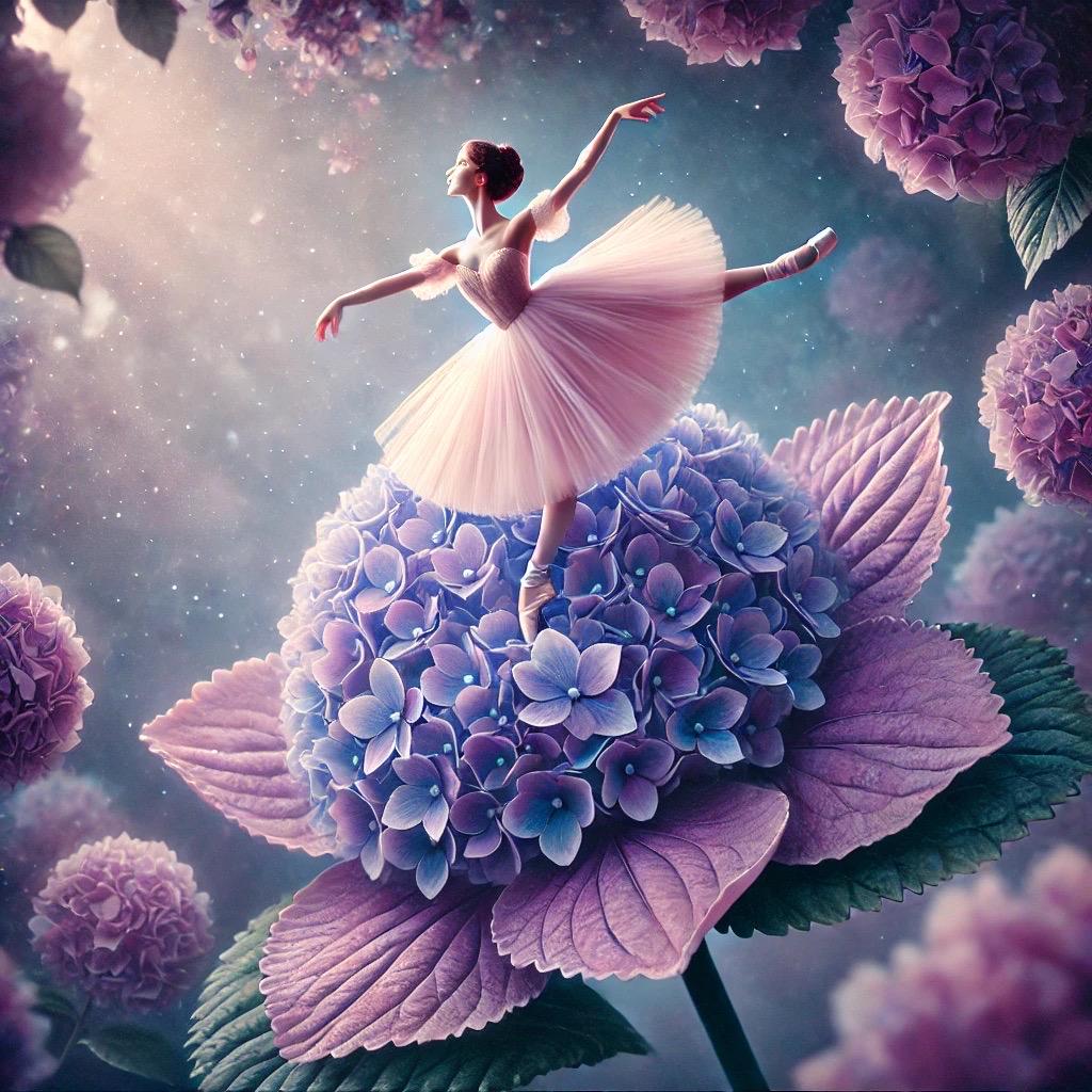 BALLERINA パンフレット Hydrangea Ballet – Magical Ballerina on Flower Art Print (digital