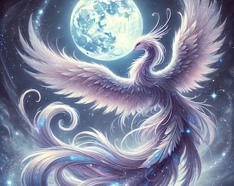 Moonlight Creature Spiritual Rebirth Wall Decor Ethereal Fantasy Bird Instant Download