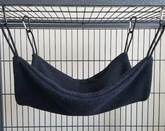 Solid Black Flat Hammock, Fleece Ferret Bedding, Hanging Cage Liner Accessory for Rats & Chinchillas, Fits Critter Nation Cages