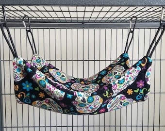 Sugar Skull Flat Hammock, Day of the Dead Ferret Bedding, Goth Cage Liner mat for rats & Chinchillas, Fits Ferret Nation Cages
