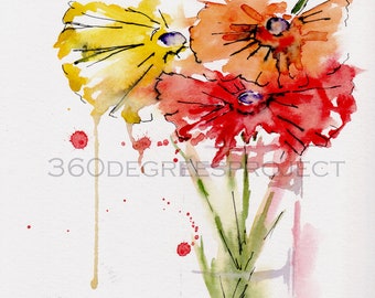 Gerberas -  Watercolors/pen and ink/ pencil - Original Art from 360 Degrees Project