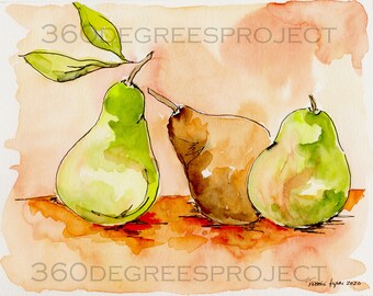 Pears Watercolors/pen and ink/ pencil - Original Art from 360 Degrees Project