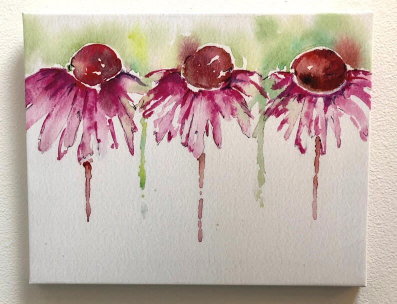 Echinacea watercolor print on canvas image 3