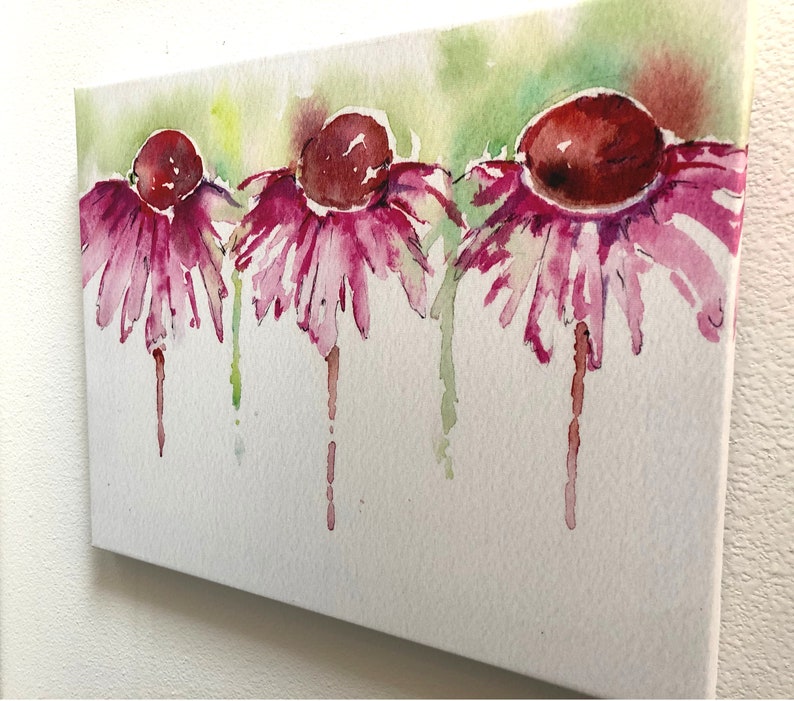 Echinacea watercolor print on canvas image 4