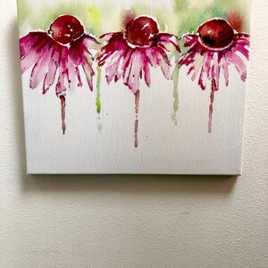 Echinacea watercolor print on canvas image 2