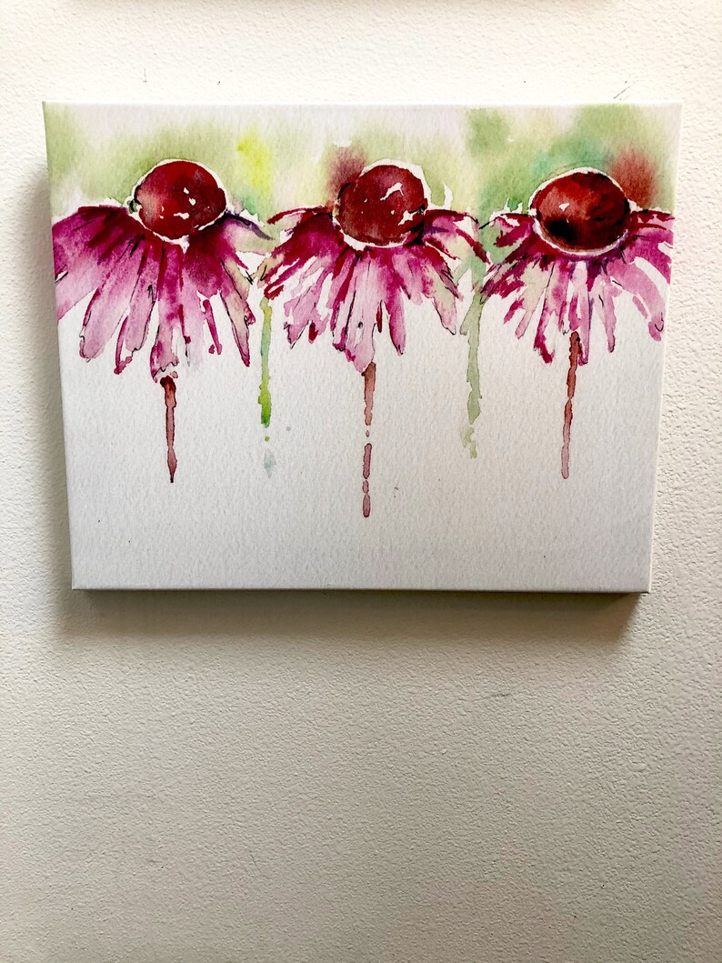 Echinacea watercolor print on canvas image 2