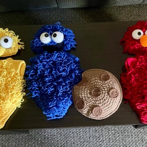 0-3 months knitted Sesame Street inspired baby outfits