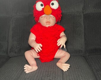 Conjunto de punto para bebé inspirado en Elmo (0-3 meses)