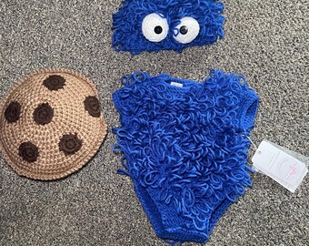 Conjunto de punto para bebé inspirado en el Monstruo de las Galletas (0-3 meses)
