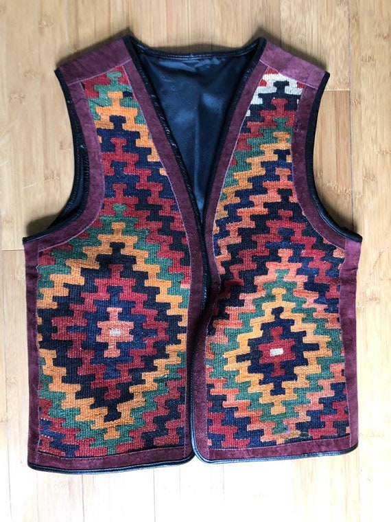 Vintage suede and southwestern wool tapestry desig