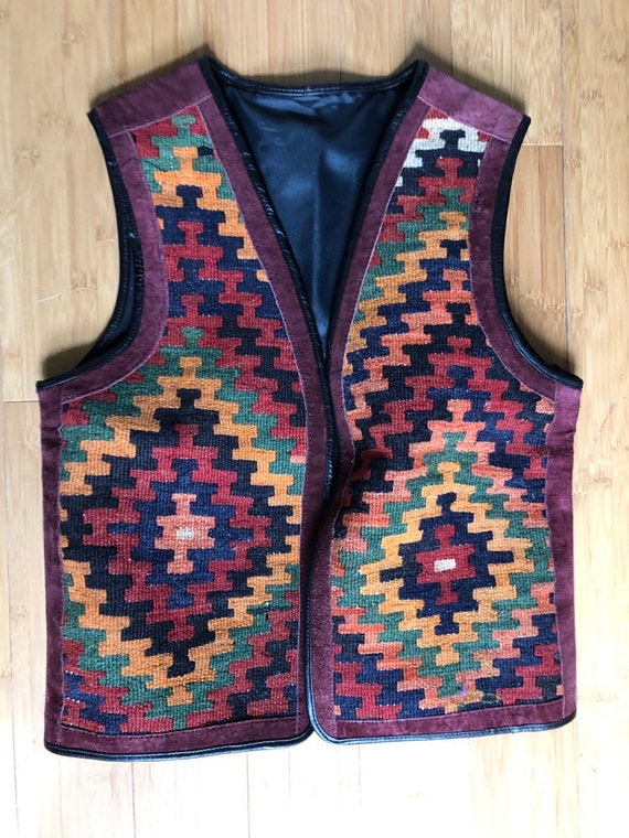 Vintage suede and southwestern wool tapestry desi… - image 1