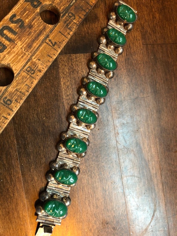 Outstanding mexican silver and greenstone link br… - image 1