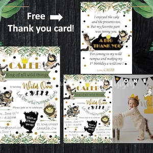 Wild things - Where the wild things are - 1st birthday Invite - Thank you card - Wild One - Boy Birthday - Printable card