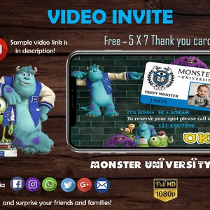 Monster University - Video invitation - Monster Birthday- Sullivan - Mike - Monster Evite - Boy Birthday invitation - 1st birthday