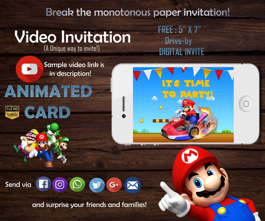 Super Mario Super Mario Birthday Invitation Drive by