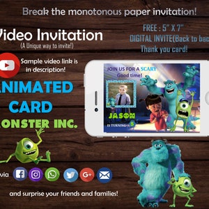 Monster Inc - Video invitation - Monster Birthday - Text Invite - Sully - Mike - Monster Evites - Boy Birthday invitation - 1st birthday