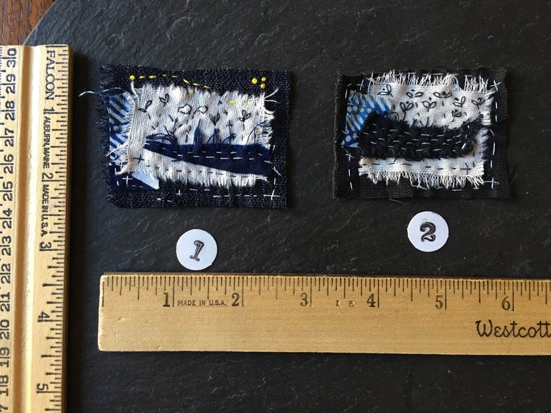 Winter night flowers on the road to the beach Japanese boro textile art scrap patches slow stitched visible mending hand stiched embroidery