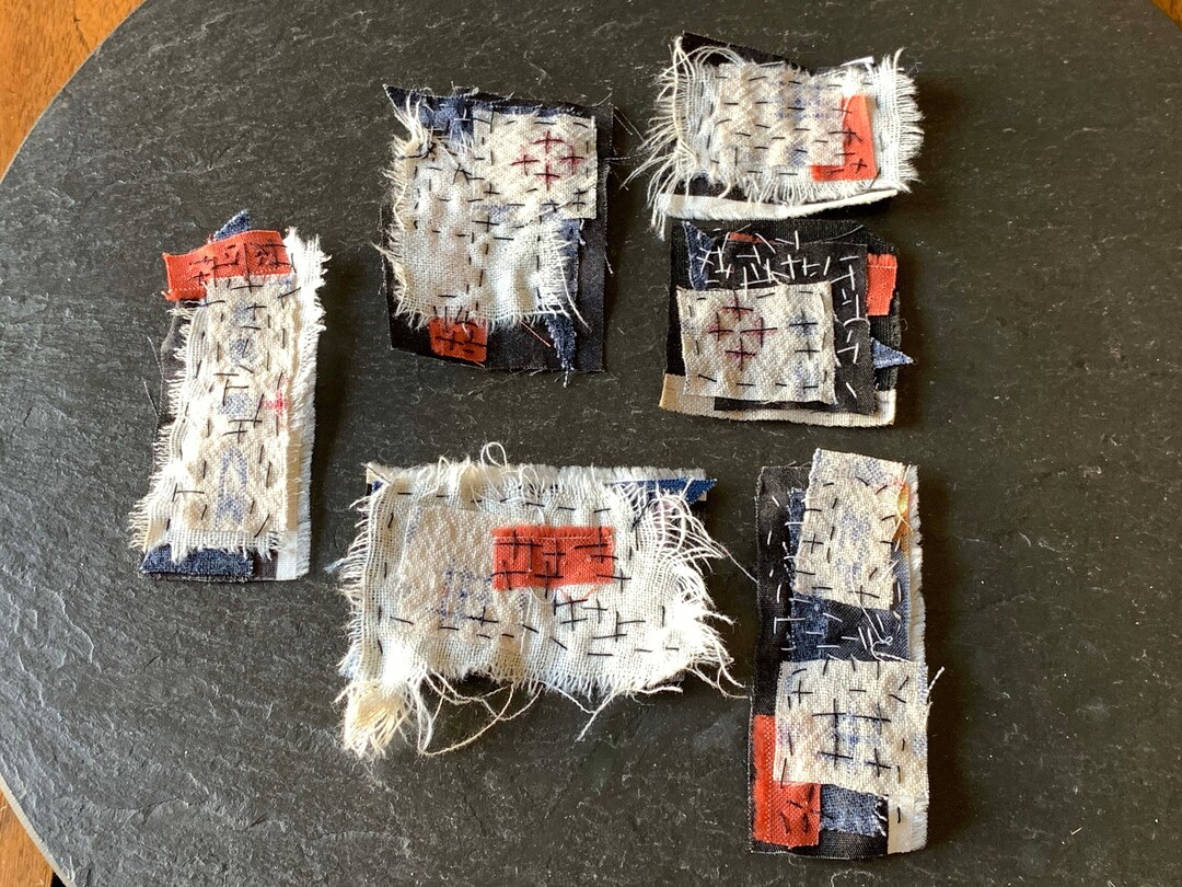 Scrap Patch Rocks 1 Mini 2-3 Boro Scrap Patch Applique Textile Fabric Art Kantha Sashiko ...