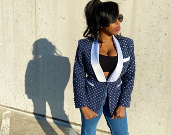 Vintage Polka-Dot Denim Blazer