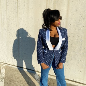 Vintage Polka-Dot Denim Blazer image 1