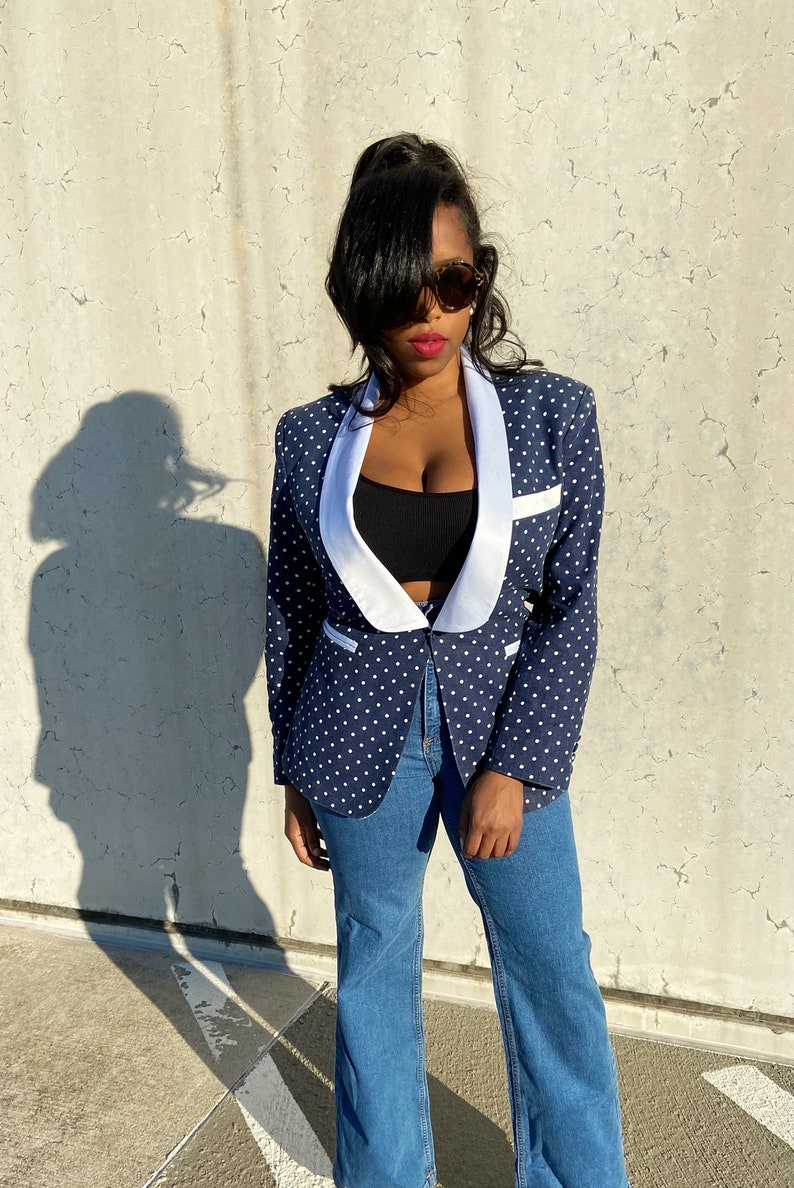 Vintage Polka-Dot Denim Blazer image 3