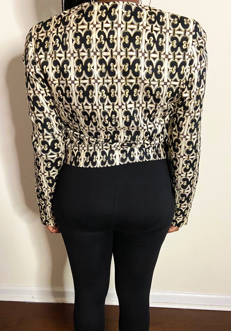 Vintage Bold Printed Cropped Blazer M zdjęcie 4