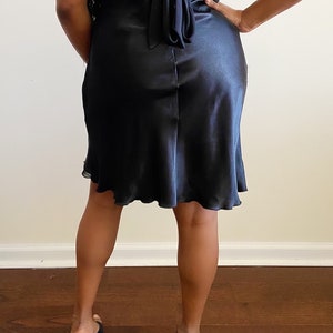 Vintage Black Ruffle Satin Dress M/L image 4