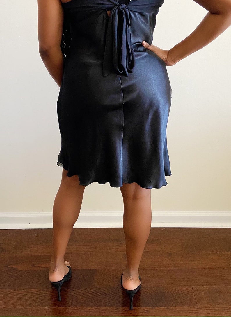 Vintage Black Ruffle Satin Dress M/L image 4