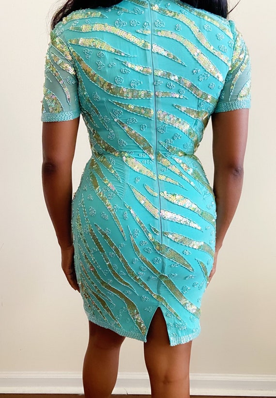 Vintage Sequin & Beaded Bodycon Dress - Size 6 - image 5