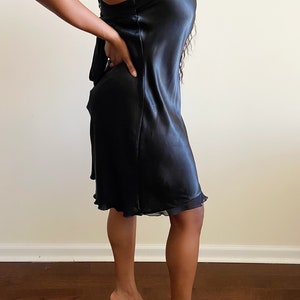 Vintage Black Ruffle Satin Dress M/L image 3