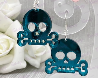 Pendientes acrílicos colgantes con calavera y hueso disponibles en muchos colores de acrílico y maderas