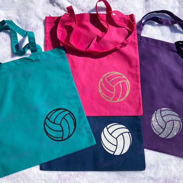 Bright glitter sparkle netball ball or position tote cotton shopping bag available in multiple colours