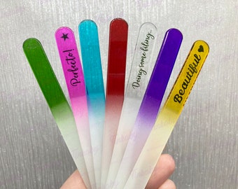 Toughened glass nail file with case in multiple colours - can be personalised or customised, or netball nails design