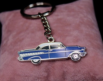 1956 CHEVY BELAIR KEYCHAIN SET 2 PACK GOLD BACKGROUND 