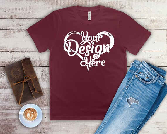 Free Bella Canvas 3001 Maroon Coffee T-Shirt Mockup ...