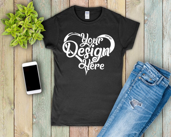Gildan Ladies Fit Mock Up Black Mockup Flat Layout
