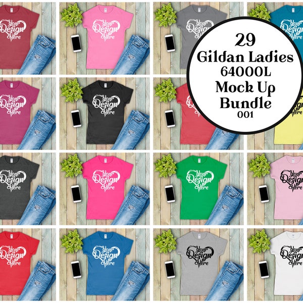 Gildan 64000L Ladies Mock up Bundle, Gildan T-shirt Mock Up Set, White, Gildan  Flat Lay Mockup, Ladies Mockup 001