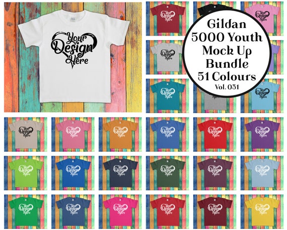 Gildan 5000 Youth T Shirt Mockup Bundle 51 Colours Gildan Etsy