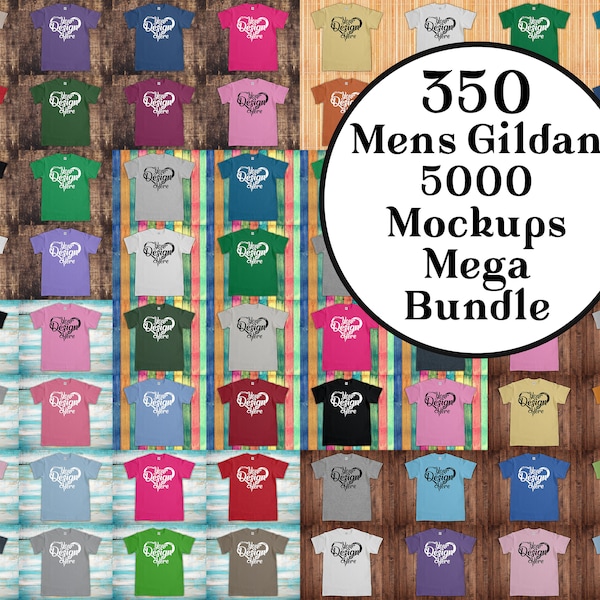 350 Gildan Heavy T-Shirt Mockup Mega Bundle All 70 Colours Gildan 5000 Mockup Wooden Background