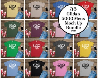 Gildan Heavy T-Shirt Mockup Bundle 33 Colours Gildan 5000 Mockup Flat Lay Mock up Bundle 020